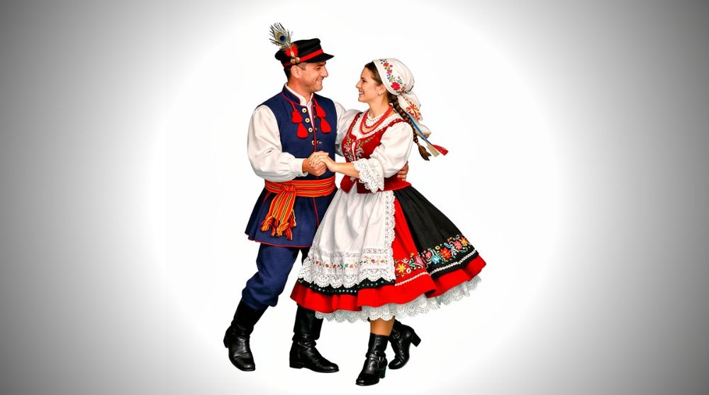 Para w strojach ludowych w tańcu.