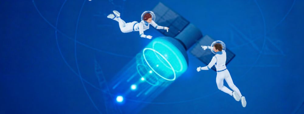 Astronauci na spacerze kosmicznym.