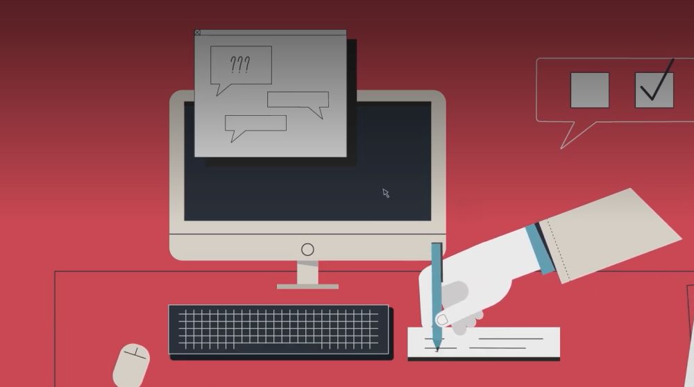 Ekran, klawiatura i piktogramy symbolizujące wypełniania ankiety.