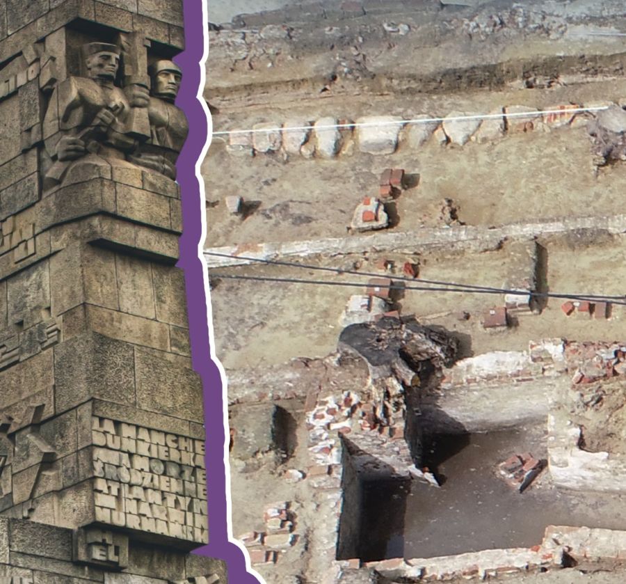 Wykopaliska archeologiczne i pomnik na Westerplatte.