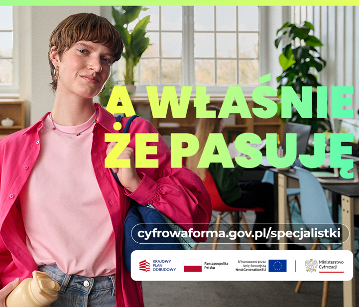 Młoda kobieta, obok hasło kampanii.