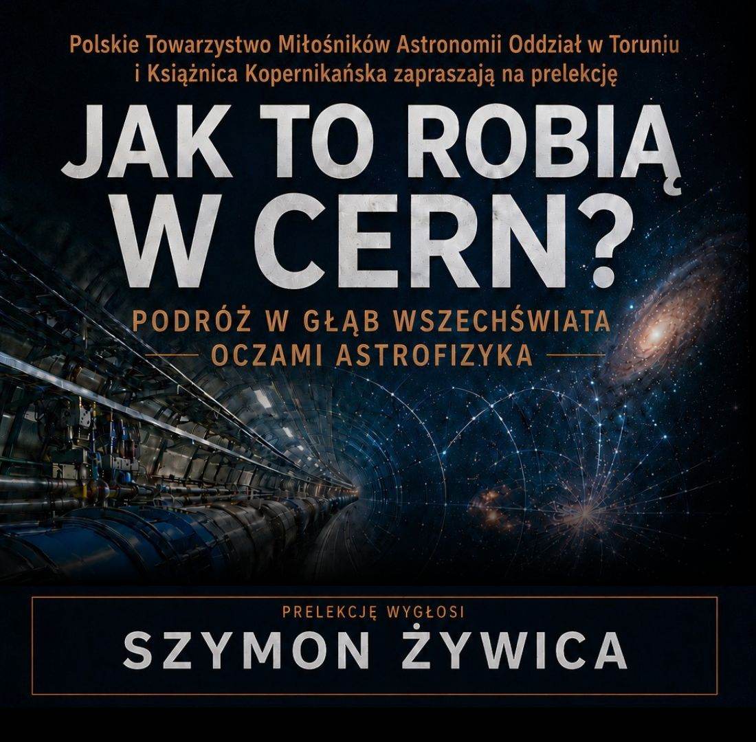 Grafika z czarnym tłem, świecące obiekty w kosmosie oraz informacje o wydarzeniu.