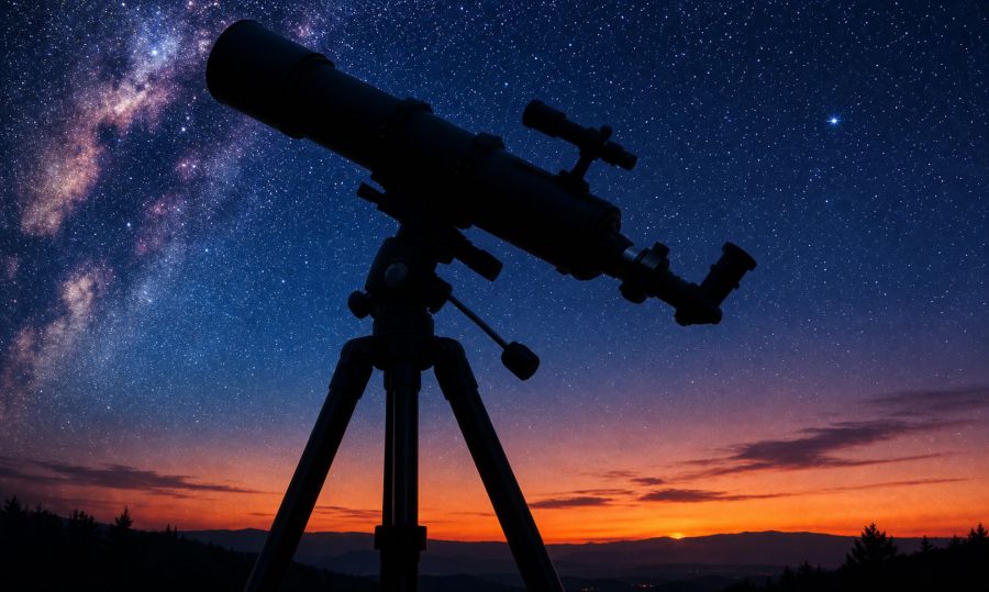 Teleskop na tle nocnego nieba.
