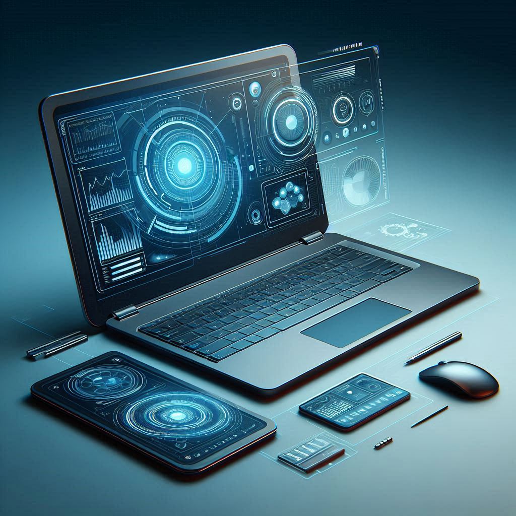 Laptop i akcesoria elektroniczne.