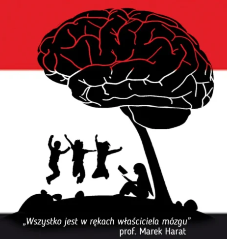 Wyobrażenie mózgu jako drzewa, pod którym przebywają dzieci.