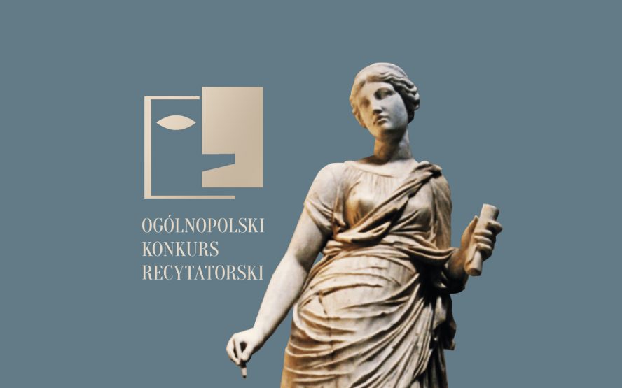 Kobieca rzeźba oraz napis Ogólnopolski Konkurs Recytatorski.