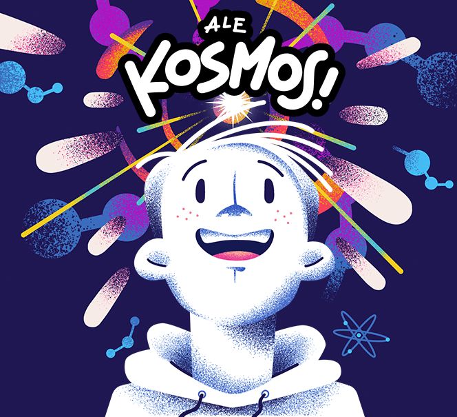 Nastolatek z uniesioną głową i napis: Ale Kosmos!