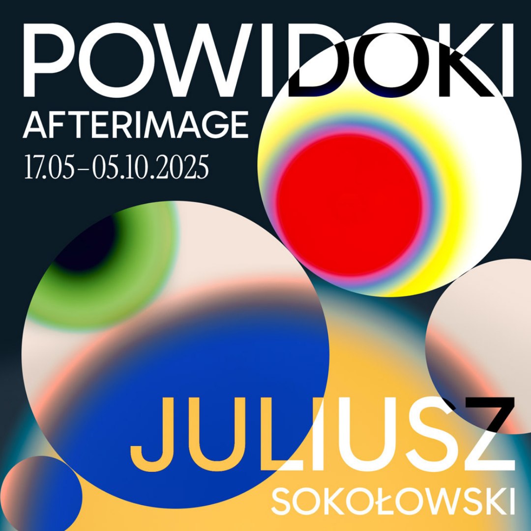 Kolorowe koła, jedno w drugim oraz nazwa wystawy.