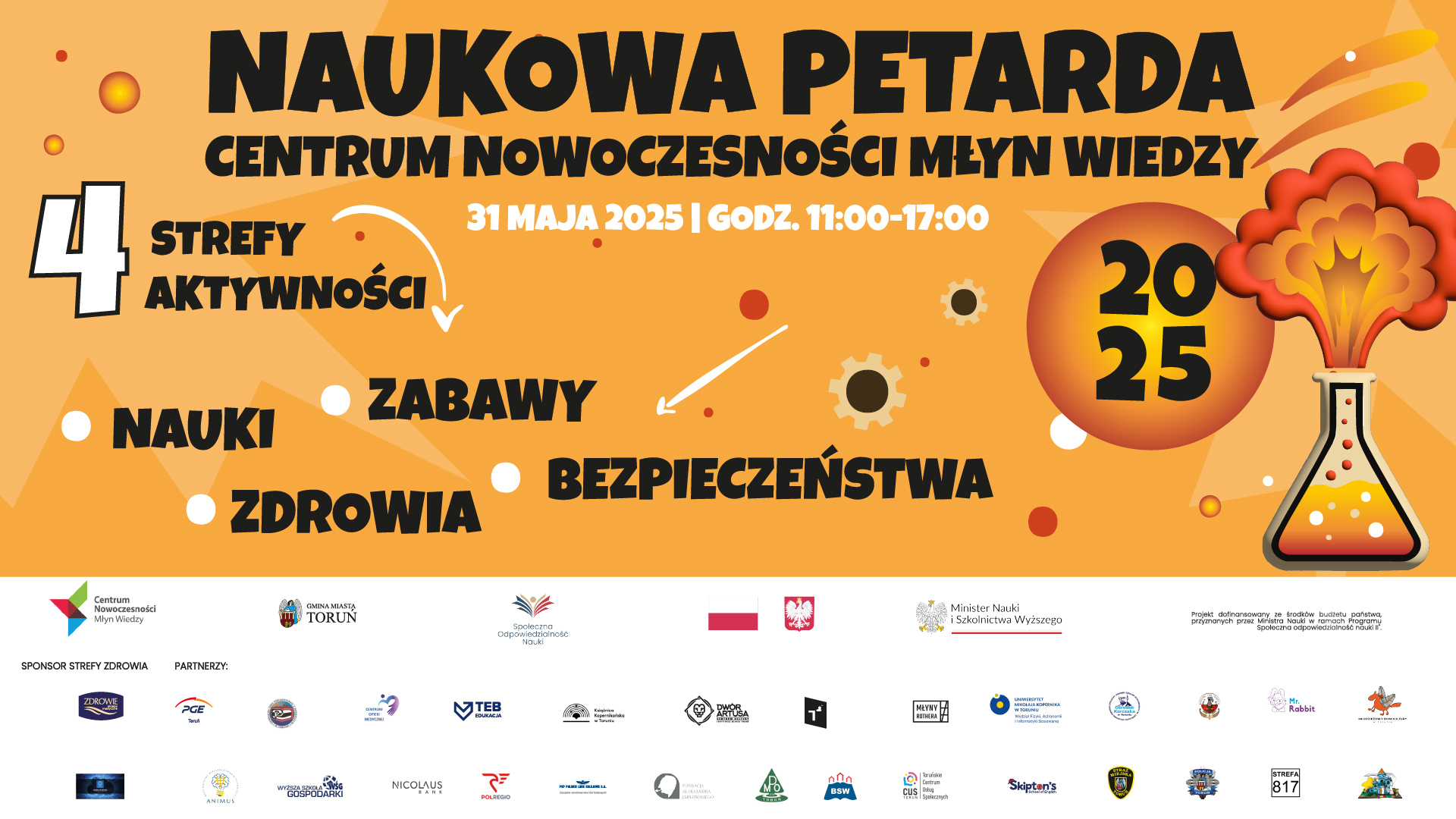 Plakat promujący Piknik z okazji Dnia Dziecka w Młynie Wiedzy.