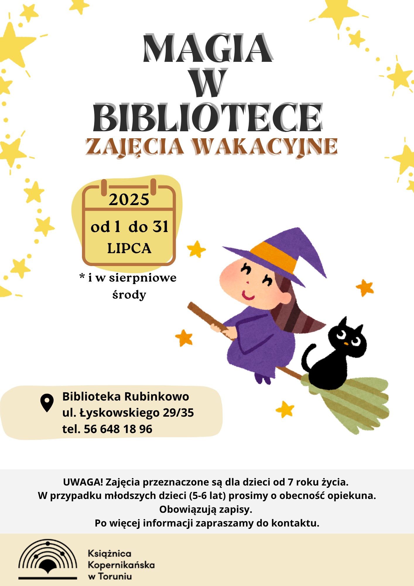 Plakat promujący ofertę wakacyjną Biblioteki Rubinkowo.