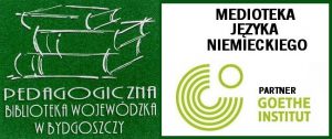 Logo Pedagogicznej Biblioteki Wojewódzkiej w Bydgoszczy i Medioteki Języka Niemieckiego, partnera Goethe-Intitut