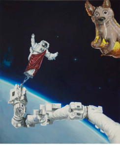 Julia Curyło, Łajka w kosmosie, 2016, olej na płótnie,180x150 cm
