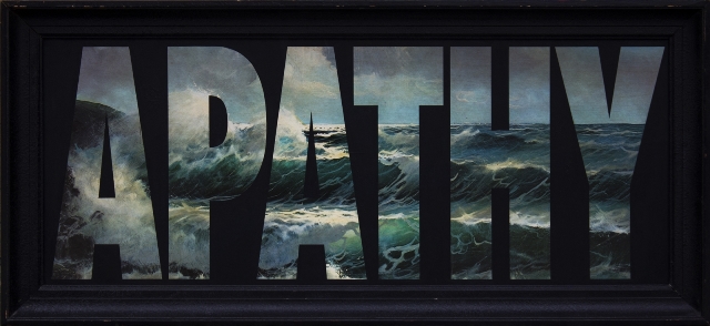 Arek Pasożyt, Apatia, akryl na wydruku na płycie pilśniowej, 110 x 50 cm, 2019