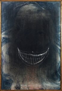 Arek Pasożyt, Jestem słabą historią, akryl na płycie pilśniowej, 50 x 34 cm, 2019