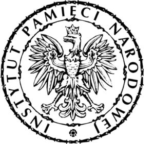 Logo okrągłe Instytutu Pamięci Narodowej - Orzeł w koronie wpisany w nazwę instytucji.