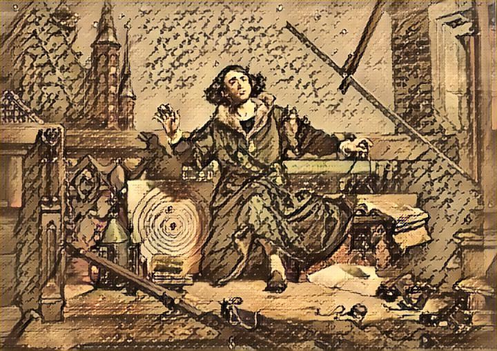 Monochromatyczny remiks obrazu Jana Matejki "Astronom Kopernik, czyli rozmowa z Bogiem".