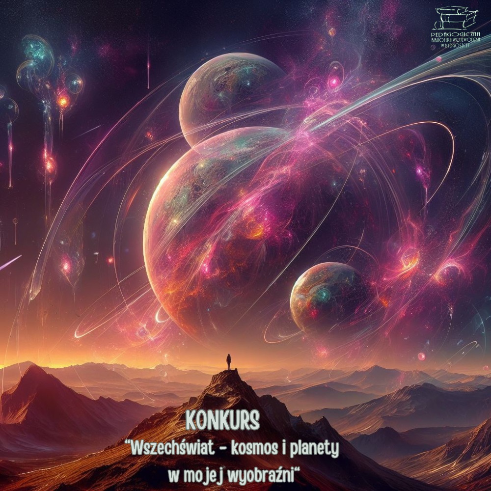 Plakat konkursu "Wszechświat - kosmos i planety w mojej wyobraźni".