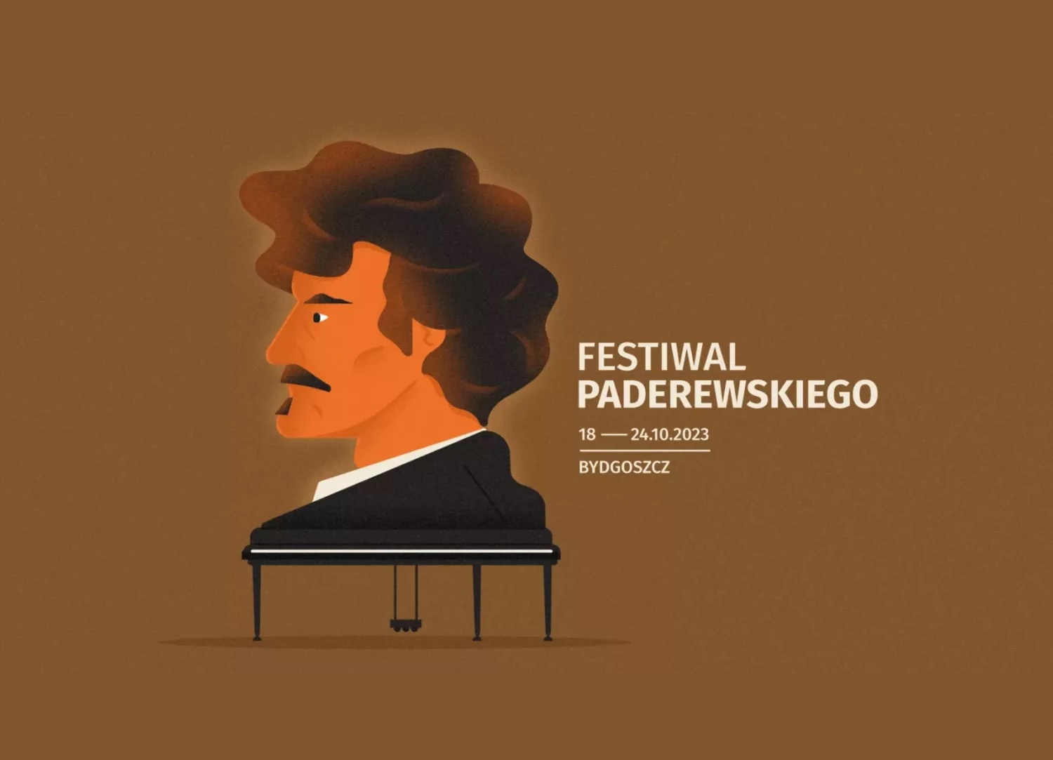 Plakat Festiwalu Paderewskiego z wizerunkiem tego artysty.