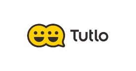 Tutlo - logo z uśmiechniętymi emotikonami. 