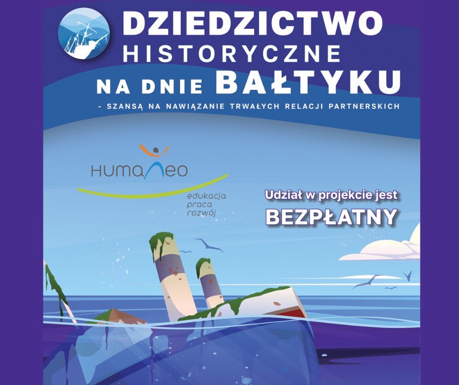 Wyłaniający się z morza wrak parowca na plakacie projektu "Dziedzictwo historyczne na dnie Bałtyku"