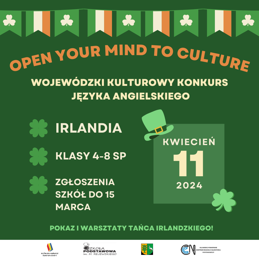Plakat informacyjny konkursu języka angielskiego "open Your Mind to Culture".