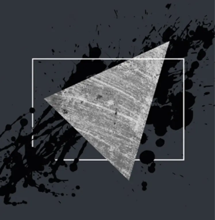 Grafika abstrakcyjna: trójkąt przenika przez prostokąt.
