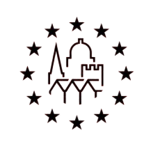 Logotyp Europejskich Dni Dziedzictwa - zarys zabytkowych budowli otoczonych 12 gwiazdami.