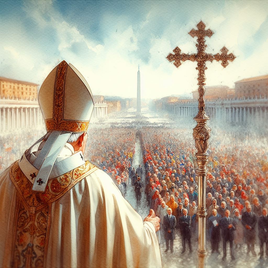Papież przed tłumem wiernych.
