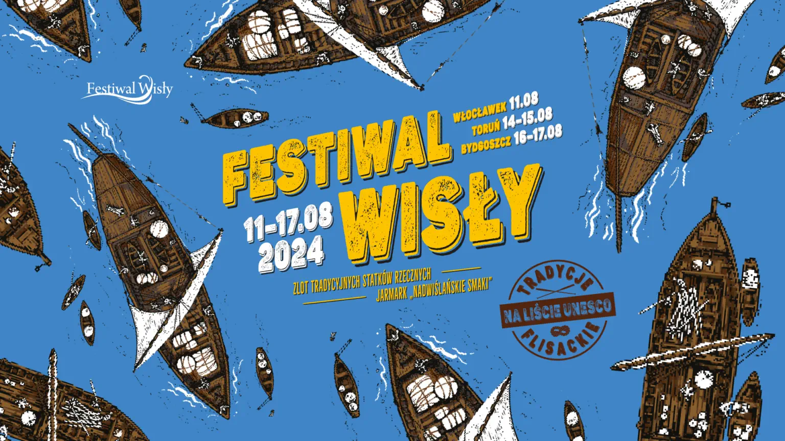 Łódki na rzece na plakacie informacyjnym Festiwalu Wisły.