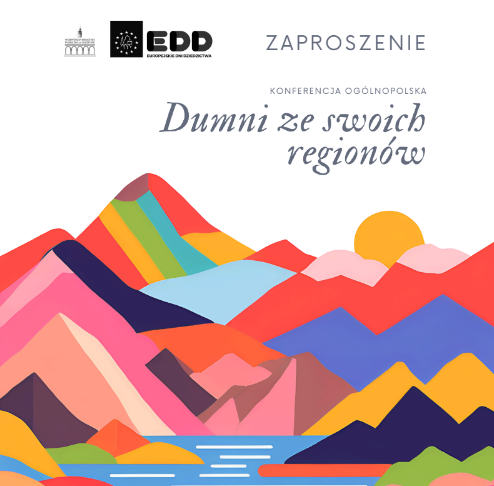 Góry i jezioro na plakacie konferencji pn. "Dumni ze swoich regionów".