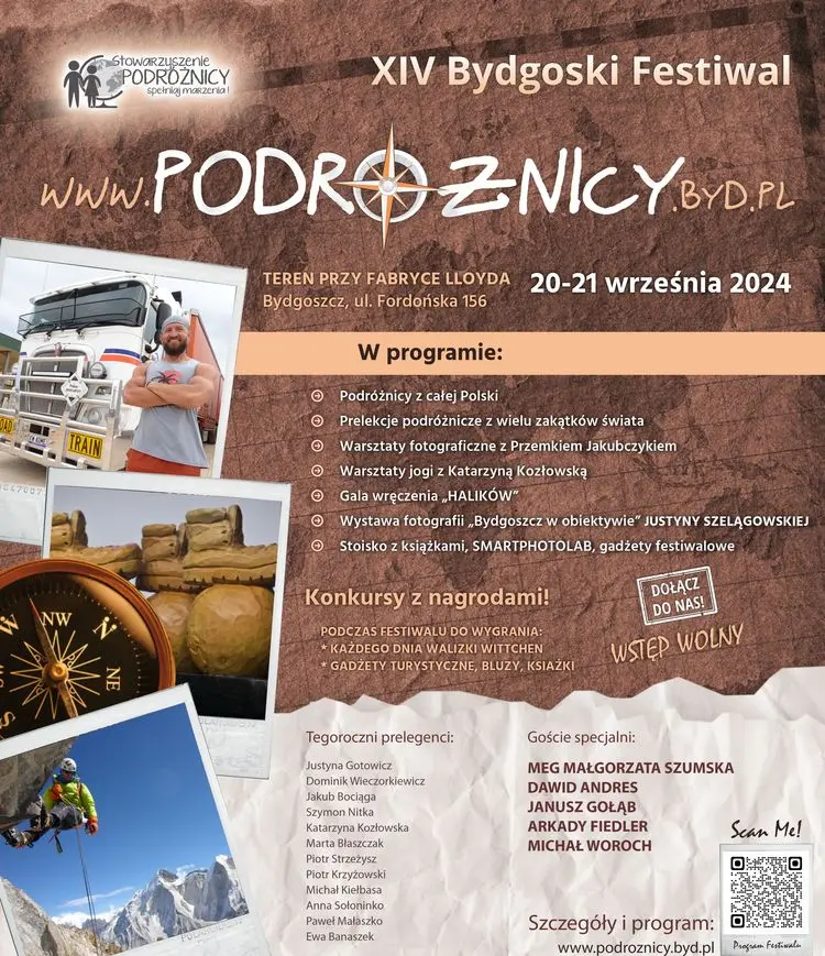 Plakat informacyjny Festiwalu Podróżnicy.