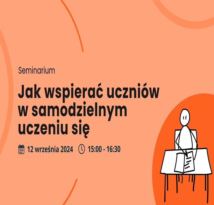 Zarys ucznia w ławce szkolnej na banerze seminarium.