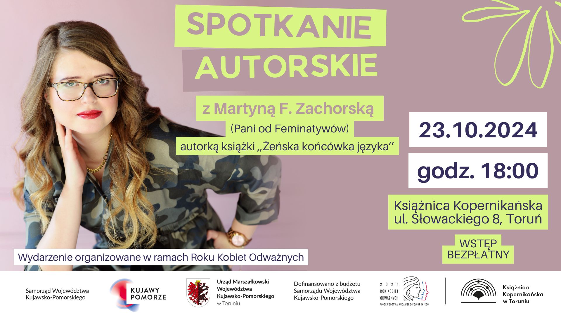 Plakat promujący spotkanie autorskie z Martyną Zachorską