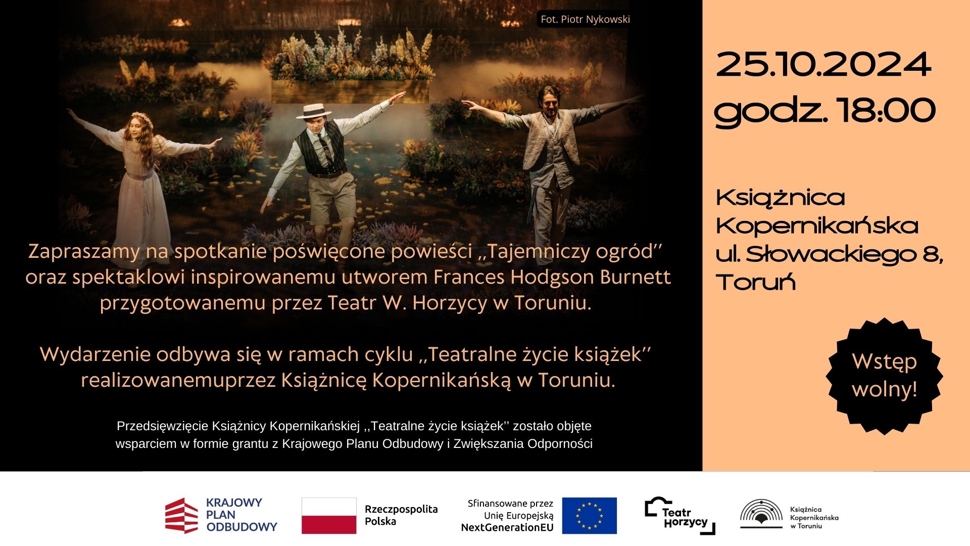 Plakat promujący spotkanie z cyklu: "Teatralne życie książek"