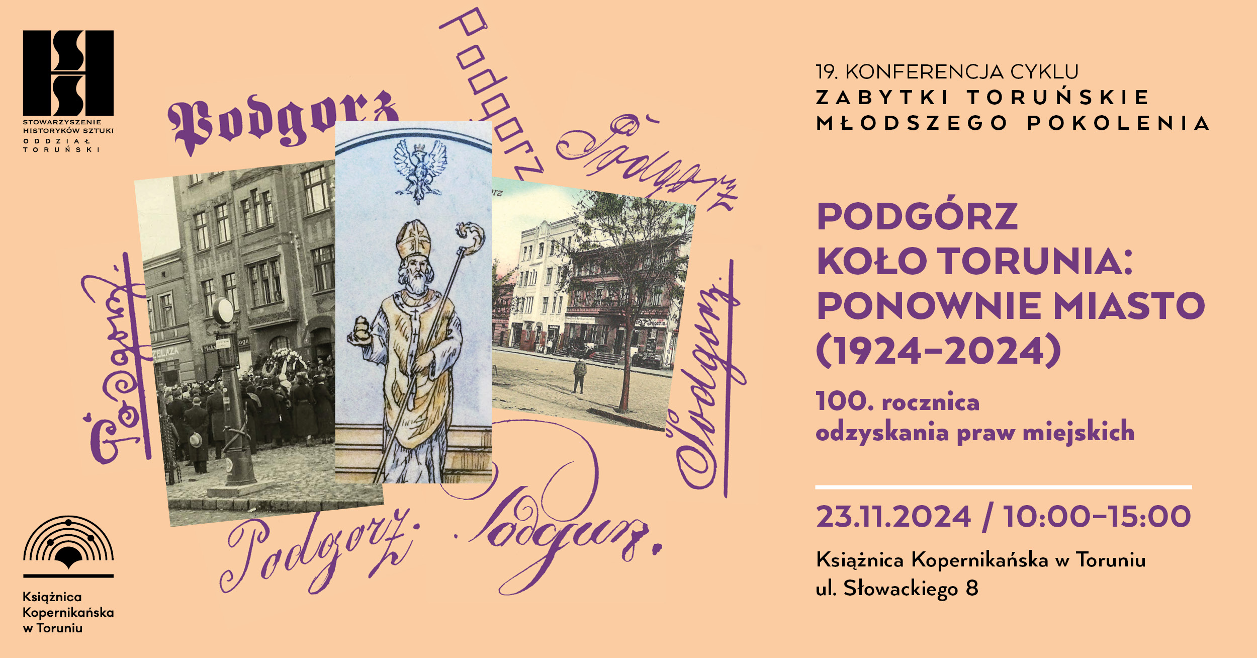 Plakat, na którym są stare zdjęcia oraz informacje o konferencji