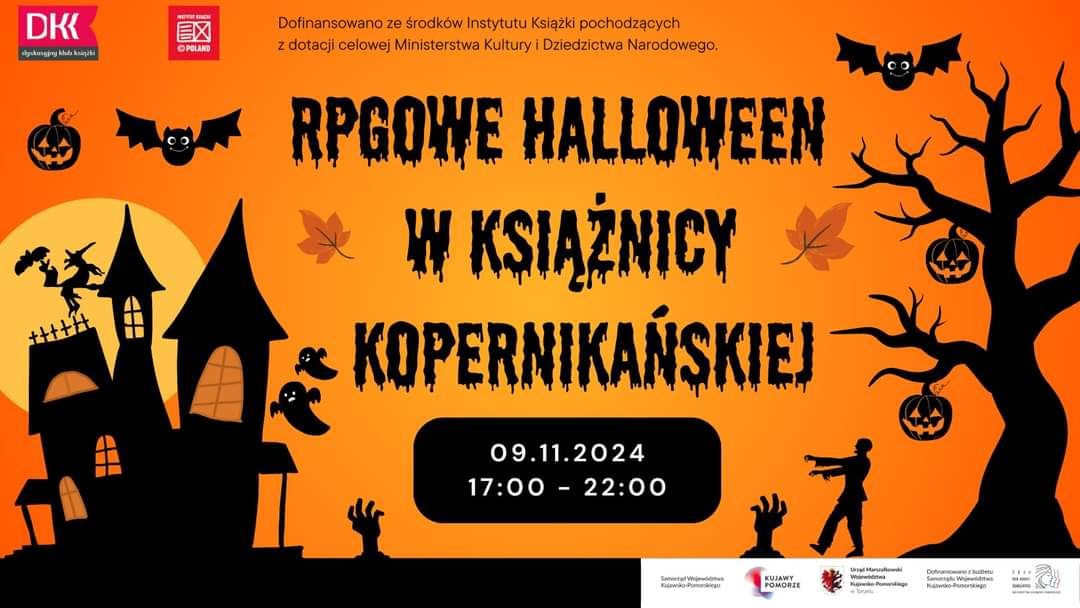 Grafika promująca RPGowe Halloween w Książnicy Kopernikańskiej