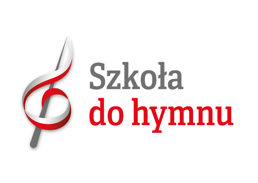 Szkoła do hymnu - logo z kluczem wiolinowym w postaci szarfy biało-czerwonej.